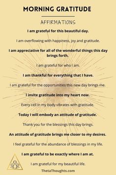 a poem written in gold and white with the words morning gratitude affirmation