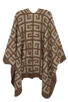 Greek Pattern Poncho63"(L) X 47.2"(W)Size Measurement (inch):OS: (Bust), (Waist), (Hips), (Length) Oversized Brown Cape Shawl, Oversized Brown Poncho Cape, Brown One Size Cape, One-size Brown Cape For Fall, One Size Brown Cape For Fall, Oversized Brown Poncho For Fall, Brown Cape, Greek Pattern, Ancient Greece