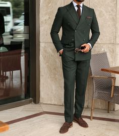 Green Pinstripe Suit, Dark Green Suit Men, Green Suit Men, Double Breasted Suit Men, Prom Suit, Light Grey Suits, Suit Ideas, Classy Suits, Suit Men