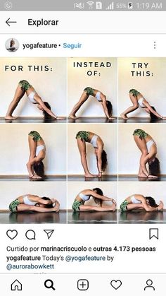 an image of a woman doing yoga poses on her cell phone with the caption's description below