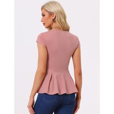 This Allegra K cap sleeve peplum top is an absolute must-have for anyone looking to add a touch of elegance and glamour to their wardrobe. The fitted waistline flows seamlessly into a flaring peplum hem, creating a flattering silhouette that will complement any body type. This stylish blouse can be paired with any bottoms to create a chic outfit suitable for any occasion. Not only will it enhance your beauty, but it will also add a touch of sophistication to your wardrobe, making it a versatile Lace Peplum Blouse, Linen Shorts Women, Peplum Shirts, Sheer Shorts, Lace Peplum, Enhance Your Beauty, Women Halter, Stylish Blouse, Peplum Blouse