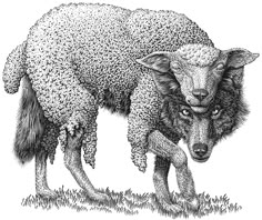 a drawing of a sheep and a dog in black and white with grass on the ground