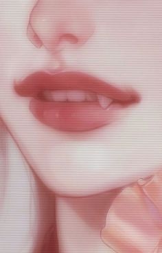 a close up of a woman's face with red lipstick