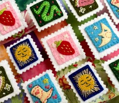 many small squares with different designs on them