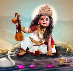 Saraswati Painting, Maa Saraswati, Om Symbol Wallpaper, Devin Art, Monthly Baby Pictures, Lord Murugan Wallpapers, Shiva Parvati, Scene Drawing