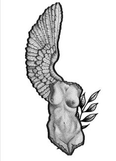 a drawing of a nude woman with an owl on her shoulder and leaves in the foreground