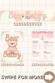 the menu for a baby shower is shown in pink and brown colors, with an arrow pointing