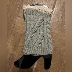 Light Grey With Beige Lace. You Can Flip It, If You Don’t Want The Lace To Show. Fitted Knitted Gray Socks, Casual Gray Knitted Socks, Gray Casual Socks For Fall, Casual Gray Socks For Fall, Gray One Size Leg Warmers For Fall, Gray Casual Socks For Spring, Casual Gray Socks For Spring, Casual Fitted Gray Socks, Casual Gray Leg Warmers For Winter