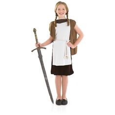 Girls Viking Costume Kids Norse Warrior Historical Fancy Dress Saxon Halloween      Girls Viking Costume Historical Norse Warrior Medieval Outfit, includes brown and white dress, brown robe and knotted white rope belt Available in sizes S 4-6 yrs, M 7-9 yrs, L 10-12 yrs, XL 12-14yrs, please refer to the Size Chart image above for further size details GREAT COSTUMES FOR ANY CELEBRATION: School projects, Halloween or historical themed fancy dress parties and dressing up fun? For more costume ideas Viking Girl Costume, Kids Viking Costume, Brown And White Dress, Viking Halloween Costume, Viking Girl, Medieval Outfit, Childrens Fancy Dress, Fancy Dress Ball, Girls Fancy Dress