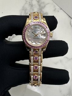 *ULTRA RARE + FACTORY* Rolex Pearlmaster 29mm Pink Sapphires/Diamonds 18k Gold  | eBay Womens Rolex Watches, Luxury Elegant Pink Gold Watch, Pink Diamond Rolex, Pink Rolex Watch, Pink Face Rolex Watch, Rolex Watches Women Rose Gold, Woman Essentials, Rolex Pink Gold Watches, Rolex Pearlmaster