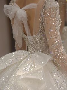 the back of a wedding dress with sequins on it