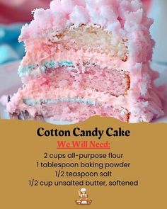 a piece of cotton candy cake on a plate with instructions for how to make it