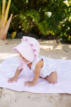 The Savannah Pink Seersucker Beaufort Bonnet is our second most popular selling Beaufort Bonnet. Not only is it pretty as pink can be; it's practical and machine washable. People always ask us what color they should select to monogram this little gem; truthfully, every color looks cute on it! A preppy pink seersucker baby bonnet- what more could a baby girl ask for? First Birthday Pictures, Pink Seersucker, Beaufort Bonnet Company, Beaufort Bonnet, Preppy Pink, Baby Legs, Baby Bonnets, Baby Bonnet, One Piece Outfit