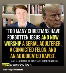 two men in suits and ties with the caption'too many christians have forgotten jesus and now worship a serial adultler, a