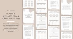 the health and well - being goal planner printable is displayed on a beige background