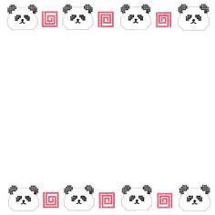 a cross stitch border with squares and dog faces on white paper, in the center is an empty red rectangle