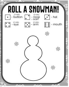 the roll a snowman game is shown in black and white with snowflakes around it