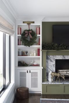 a living room filled with furniture and a fire place in front of a tv mounted on a wall