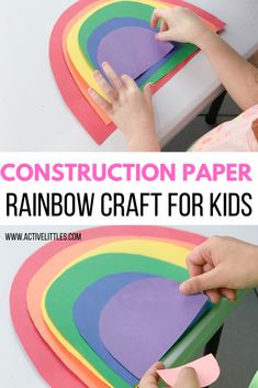 April Pre K Crafts, Construction Paper Rainbow Craft, Construction Paper Rainbow, Rainbow Projects For Kindergarten, Rainbow Construction Paper Craft, Construction Paper Crafts Preschool, Rainbow Arts And Crafts Preschool, Prek Color Crafts, Rainbow Prek Craft