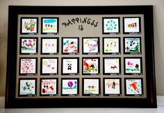 a black and white frame with many different pictures on the front, one is for children's artwork