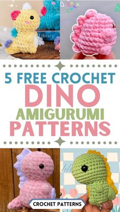 five free crochet dino amigurm patterns for kids to make and sell