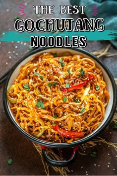 the best gochutang noodles in a bowl with text overlay