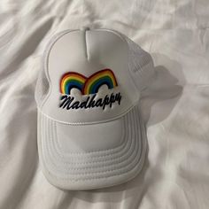 White Madhappy trucker hat #streetwear Hats For Women, Hats For Men, Trucker Hat, Accessories Hats, Mens Accessories, Rainbow, Street Wear, Outfit Accessories, Hats