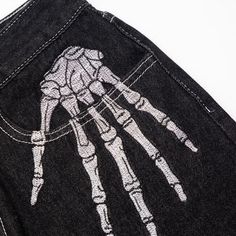 Skeleton Hand Pants | Y2K Black Jeans | Unisex Trousers | h0neybear Skeleton Embroidery, Jean Diy, Black Denim Pants, Diy Jeans, Hip Hop Jeans, Custom Jeans, Jean Vintage, Loose Trousers, Neue Outfits