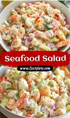 this seafood salad is loaded with shrimp, celery, and carrots