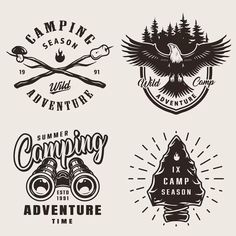 vintage camping emblems and badges