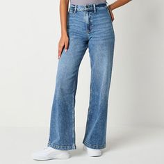 These a.n.a women's make a stylish statement with their high-rise and wide-leg silhouette. They're crafted from a recycled cotton-blend and feature a button-zip fly and classic 5-pocket styling. Wear them with a t-shirt and wedge heels for a chic yet laid-back look.Closure Type: Button & ZipperPockets: 2 Back Slip Pockets, 2 Front Slip Pockets, 1 Front Coin PocketRise: Highest RiseFiber Content: 57% Cotton, 33% Tencel Lyocell, 5% Recycled Cotton, 4% T400 Elasterell-P, 1% Lycra SpandexFabric Desc Flamboyant Natural, High Rise Wide Leg Jeans, Jean Color, Jeans Wide, Loose Fit Jeans, Slim Fit Jeans, Recycled Cotton, Wedge Heels, Fit Jeans