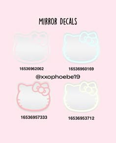 the hello kitty decals are shown in pink and white, as well as an image of