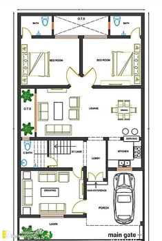 two story house plan with 3 bedroom and living room in the middle, on top of a