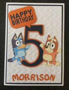 a birthday card with an image of two cartoon characters and the number five on it