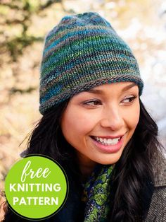 a woman wearing a knitted hat and scarf with the words free knitting pattern on it