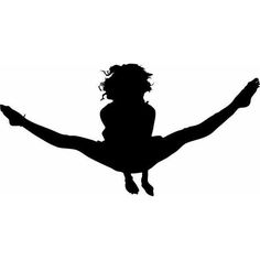 the silhouette of a woman is flying through the air with her legs spread out and arms outstretched