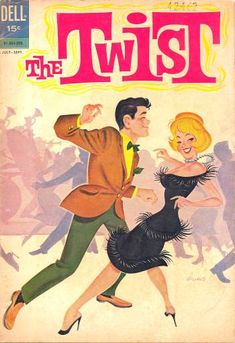 an old comic book cover with a man and woman dancing