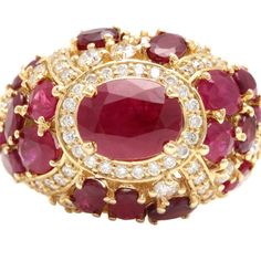 8.70 Carats Impressive Natural Red Ruby And Diamond 14k Yellow Gold Ring Suggested Replacement Value $7,000.00 Total Natural Oval Red Ruby Weight Is: Approx. 2.50 Carats Ruby Measures: Approx. 8.80 X 6.70mm (Heat Treated) Side Natural Rubies Weight Approx. 5.08 Carats (Heat Treated) Natural Round Diamonds Weight: Approx. 1.10 Carats (Color G-H / Clarity Si) Ring Size: 7 (Free Re-Sizing Available) Ring Total Weight: Approx. 10.5 Grams Disclaimer: All Weights, Measurements And Colors Are Approximate And May Vary Slightly From The Listed Dimensions Or As Seen In The Image. All Pictures Are Magnified To Show The Smallest Of Details. Please, Refer To The Item Description For Actual Weigh Etsy Gold Ring, Yellow Gold Engagement, Yellow Gold Engagement Rings, 14k White Gold Ring, Red Ruby, Yellow Gold Ring, Natural Ruby, Gold Engagement Rings, Natural Red