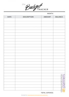 the printable budget tracker is shown in this image