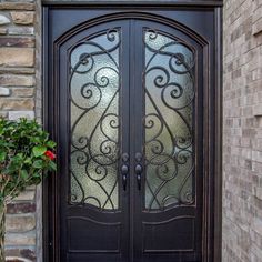 double iron door with decorative scrollwork and square top arched inside Staircases Ideas, Wrought Iron Front Door, Iron Front Door, Iron Entry Doors, Elegant Entryway, Window Company, Double Front Doors, Wrought Iron Doors, Iron Door