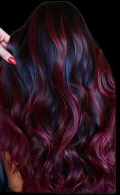 Auburn Hair With Blue Highlights, He's Cheating, Pelo Color Borgoña, Black Hair With Red Highlights, Pelo Color Vino, Black Cherry Hair Color, Black Cherry Hair, Cherry Hair Colors, Hair Color Plum