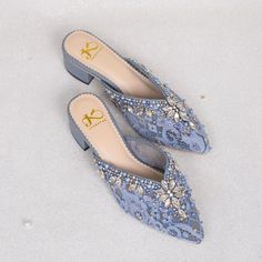 "denim lace beaded mule Please include your foot size based on the measurement guide that we have included, You can also choose the type height of heels that you want.a if you are not sure with ur size, or you want to request the shoe width, please contact the seller (also if you have any question). so we can help you decide the number. NOTE FOR BUYER - If the order is received, the order cannot be canceled because the order is already in production and the shipping address cannot be changed. - Wedding Guest Heels, Classy Elegant Wedding, Embroidered Shoes, Womens Wedding Shoes, Denim And Lace, Blue Satin, Beaded Dress, Custom Embroidery, Party Shoes