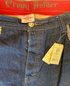 "CROWN HOLDER JEANS Indigo/Gold AL-5077010LJ, 42x34, $195, VERY COOL! BNWT Button fly, highly embroidered and detailed, multiple color threads--*See pictures for style! Waist: 43\" Inseam: 32.5\" Leg opening: 11\"" Crown Holder Jeans, Crown Holder, Embellished Jeans, Multiple Color, Mens Jeans, Art Collection, Bathing Beauties, Crown, Mens Outfits