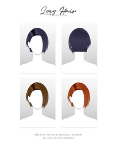 four different styles of short hair on a mannequin's head, with the title