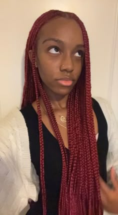 Aesthetic Knotless Braids, Braids Red Hair, Knotless Braids Red, Braids Red, Red Braids, Black Red Hair, Braids Hairstyles Pictures, Cute Box Braids Hairstyles