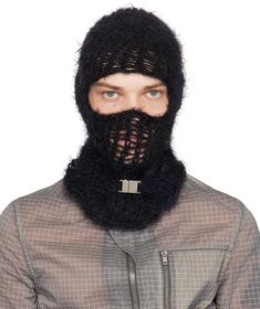 Shag open knit mohair balaclava in black. Gunmetal-tone logo hardware at face. Supplier color: Black Heliot Emil, Knit Men, Luxury Streetwear, Women Wear, Perfect Clothing, Outfit Accessories, Knitting, Fashion Design, Black