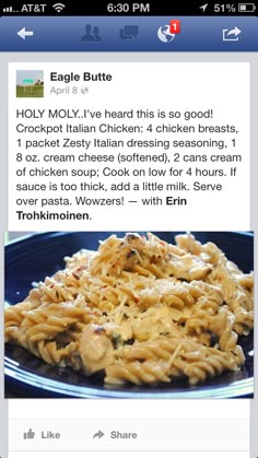 an image of a plate of pasta on the app store's facebook page,