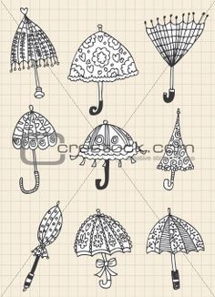 hand drawn umbrellas set on notebook page with checkered backgrounn background