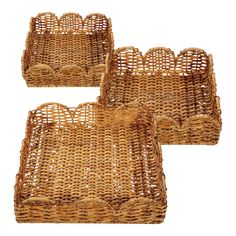 three wicker baskets sitting on top of each other