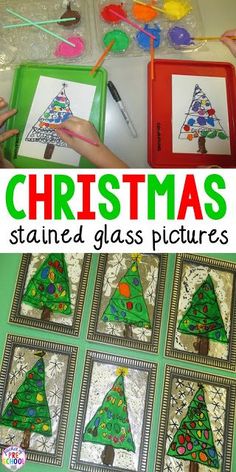 christmas stained glass pictures with the words christmas stained glass pictures in front of them and an image of children's hands